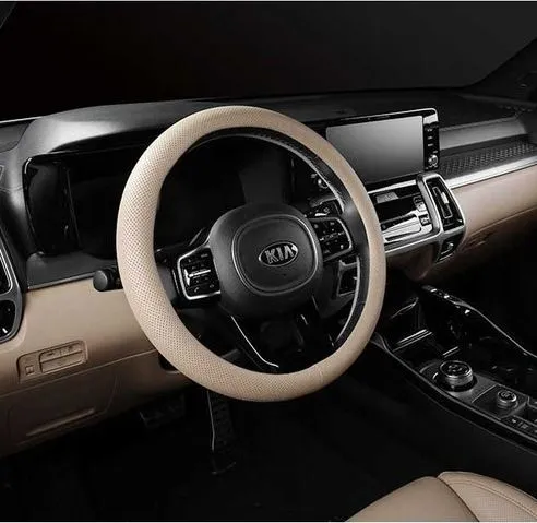 Steering Wheel Cover Artificial Leather 38cm Rice Ash