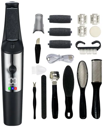 Electric Foot File - Professional Foot File - Pack of 10 - Foot File - 3 Adjustable Speeds - For Dead Skin and Calluses - Callus Scraper - Black