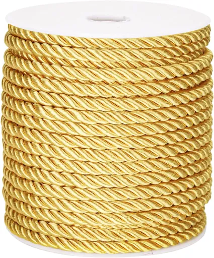 5mm 21 Yards Gold Rope Cord - 3Ply Twisted Decorative Cord for Sewing & Crafting, Shiny Cord Polyester String for Home Decor Curtain Tieback, Upholstery, Graduation Honor Cord