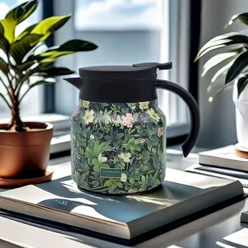 Thermal Coffee Carafe Vintage Floral Pattern Tea In 800 Stainless Thermal Carafe With Lid For Hot Drinks Tea Pot Insulated Teapot With Lid(Orange 800ml/27oz)