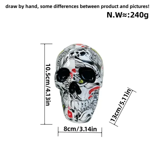 Skull Statue Colorful Floral Design Resin Figurine Small White Day of the Dead Style