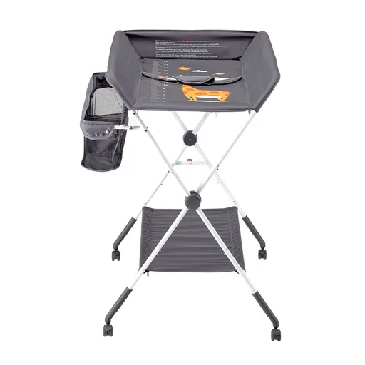 Baby Changing Table, Foldable Diaper Change Station with Side Basket, Adjustable Height Portable Changing Table with Lockable Wheels, Multi-Functional Storage Organizer Nursery, Dark Gray