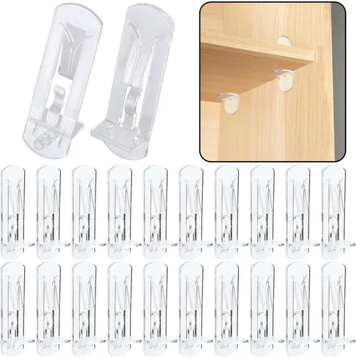 Plastic Locking Shelf Support Pegs, Clear Clips for Kitchen Cabinets Bookcases, 20 Pack, 0.24 inch x 0.63 inch Size