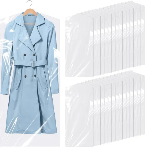 30 Pack Clear Garment Bags, 23.6 x 59.1 Inch Plastic Garment Bags Dustproof, Long Clothes Covers, Waterproof Suit Cover Bag, Moth Proof Coat Bag for Shirts Gowns Dresses