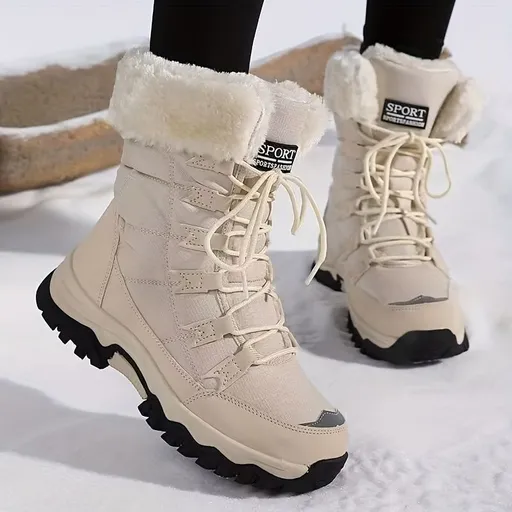 Women's long-sleeve snow boots, winter, fleece-lined, warm, outdoor, snow, sports shoes, minus temperature, cold, women's high-top shoes, casual, daily, leisure, hiking boots, slip-resistant, wear-resistant, large size, women's shoes, - Khaki - Size