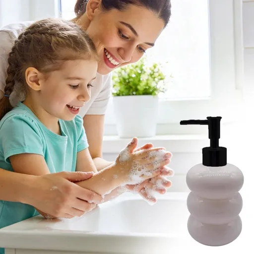 Glass Liquid Hand Soap Dispenser, Refillable Pump Bottle, 6.69"x3.15" Stacked Pumpkin Shaped for Bathroom Kitchen Shampoo Lotion, WhiteB