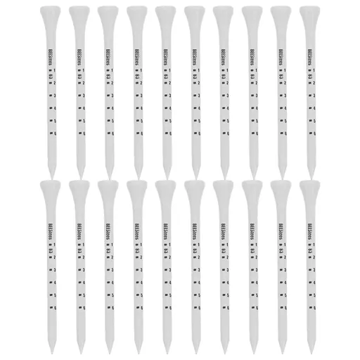 Golf Tee Pack of 100 with Measurement Scale – White Plastic Tees for Driving Range, Practice & Tournament Use (White)
