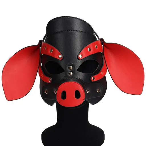 House Of Dasein Pig Head Mask Party Role Play Sexy Toy Supplies Bdsm Fetish Adult Costume - Black Red