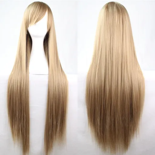 Wigs 80cm Straight Sleek Long Full Hair with Side Bangs Medium Blonde