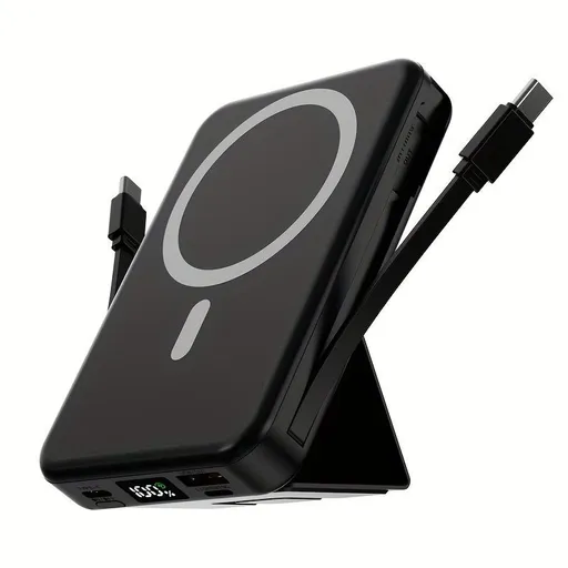 Portable Power Bank Digital Display Power Bank Built-In Cable Power Bank Power - Black - Size 01