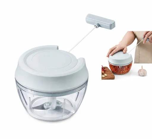 Manual Garlic Chopper Vegetable Slicer, Compact Pull Cord Food Processor for Kitchen and Camping, 160 ml