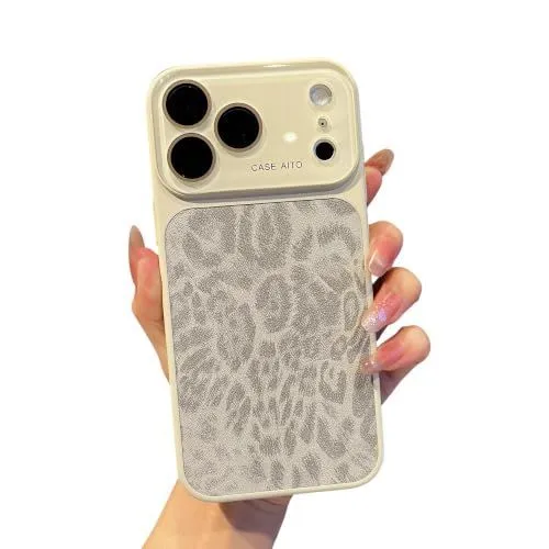 For iPhone Case,Cheetah Print，Orange Fashion Leopard Design,Crystal Camera Lens Protection,for Women Girls - Beige - Size iPhone 17 PRO