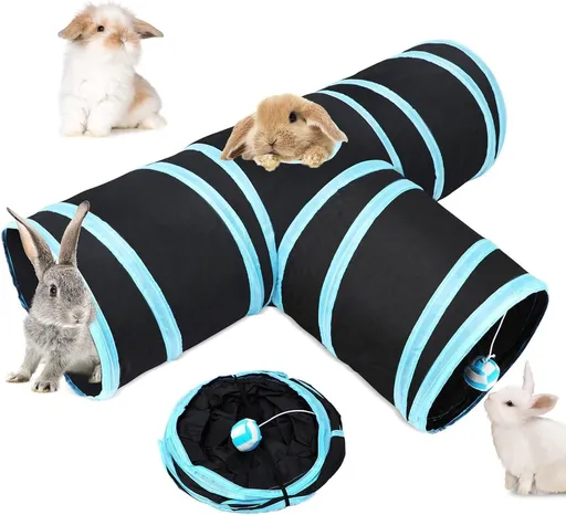 Cat Tunnel - 3 Passages - Play Tunnel for Animals - Cat Tunnel with Play Ball - Cat Tunnel - Cat House - Cat Play Tunnel - Rabbit Tunnel - Crawl Tunnel - Cat Toys - Blue