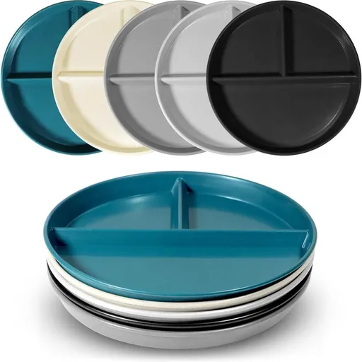 Fiber Divided Plates Set for Kids Adults - 3 Compartment Sectioned Dinner Plates with Rounded Edges - Microwave Safe Space Saving Portion Control Tray for Breakfast Lunch Snack Meals - 22cm 1 Count