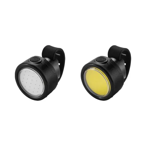 Bike Lights Set - 100 Lumen Front & Rear LED Cycling Lights | 24 COB Beads | 200mAh Lithium Battery | USB Rechargeable | 2 Rubber Straps | Black ABS Plastic | 4x4x3.5cm