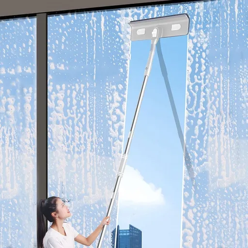 Window Squeegee Cleaner 56 Inch, 3 In 1 Shower Squeegee Window Washing Equipment for Glass Cleaning, Indoor Outdoor Window Scraper Tool with Screen Brush for Home Car Windshield