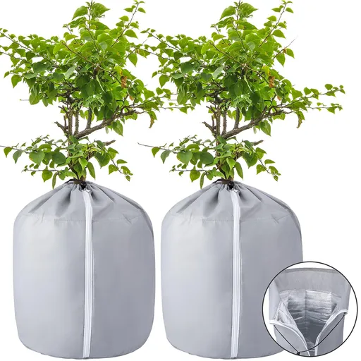 2-Pack Plant Pot Covers for Winter Freeze Protection - Frost Protection Cover for Outdoor Plants & Shrubs (grey)