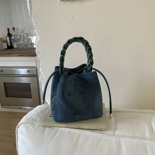 Blue Retro Maillard Brown Mini Bag - 2025 New Casual Versatile Women's Crossbody & Exquisite Braided Handle Bucket Bag (15x12x14 cm)
