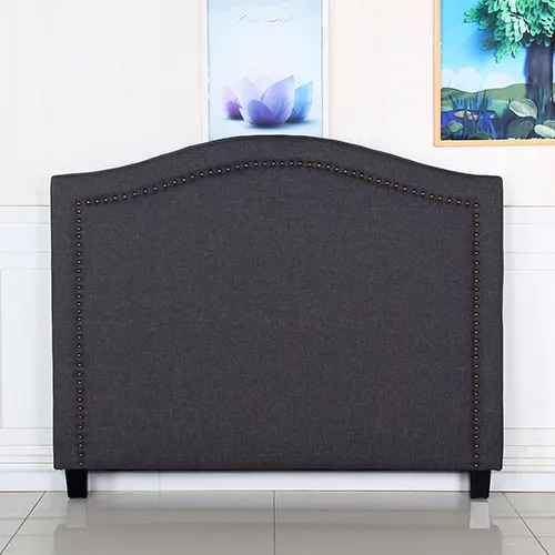 Queen Size Charcoal Headboard Curved Design Upholstery Linen Fabric