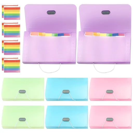 8PCS A6 Expanding File Folder Set, 13-Pocket Mini Accordion File Organiser, Portable Flash Card Holder with Labels, Elastic Closure, Ideal for Cards, Receipts, Bills, Documents