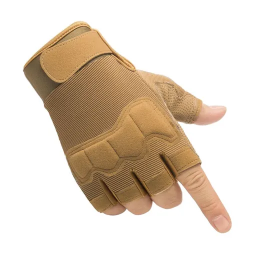 Half Finger Tactical Gloves for Men & Women, Anti-Slip Fingerless Gym Workout Training Gloves for Cycling, Hiking, Climbing and Outdoor Sports - Khaki M