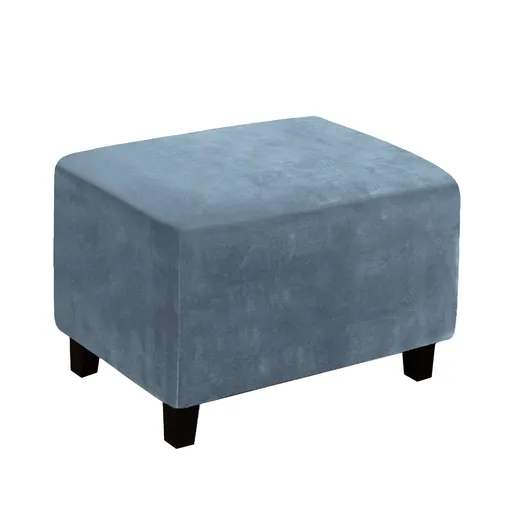 Stretch Rectangle of Foot Stool for Living Room, Folding Storage Furniture Protector with Elastic Bottom, Machine Washable(Gray Blue, L)