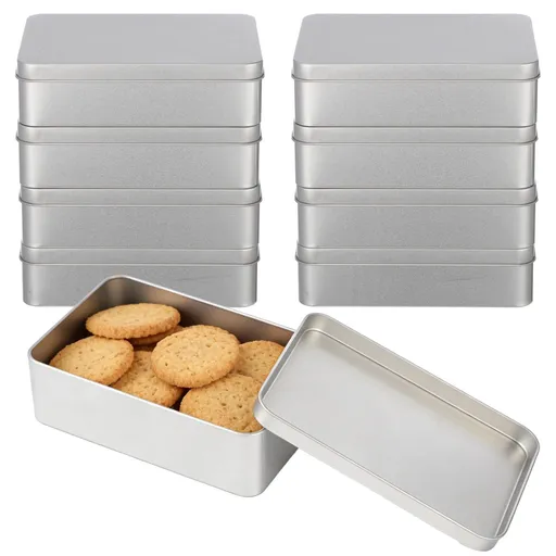 8 Pcs Rectangular Tin Box with Lid, 5.9" x 4.3" x 1.7" Empty Metal Cases, Small Item Organizer with Tin Box Lids for Treats, Gifts, Favors, Candles and Crafts