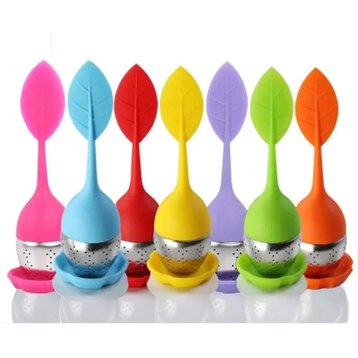 Set of 7 Silicone Handle Stainless Steel Strainer Drip Tray Included - Loose Tea Steeper - Best Tea Infuser for Loose Leaf