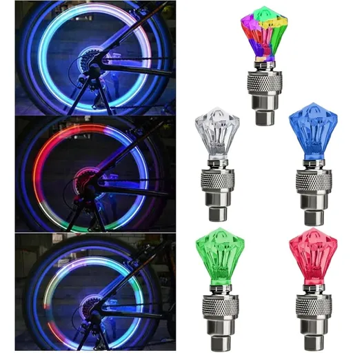 Motorcycle Water-Resistant Wheel Tire Lights, Glow in the Dark Diamond Shape Tire Valve Cap Set with LED Flashing Light, Universal Stem Covers for Cars Trucks SUVs and Bikes (5pcs)