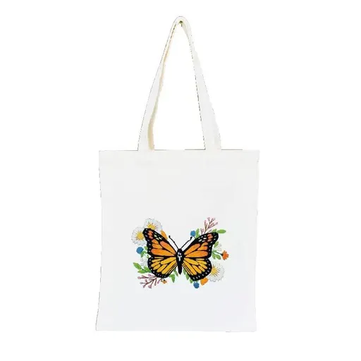 Canary Canvas Tote Bag Embroidery Kit,Butterfly Art Pattern,Cross Stitch Kits, Including Stamped Embroidery Bag with Hoops 2 PCS