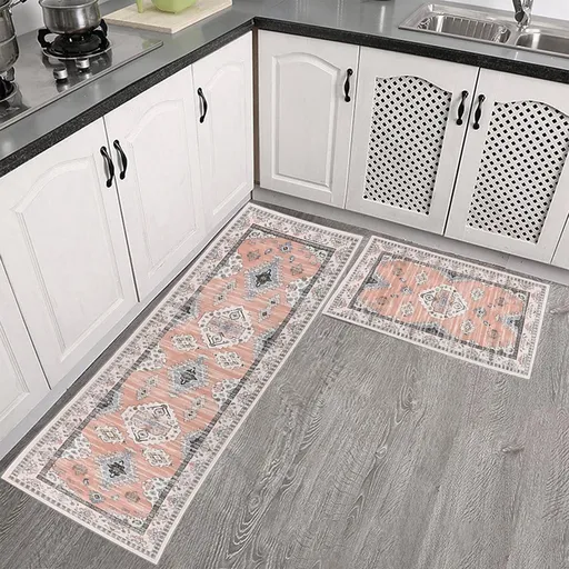 Kitchen Mats for Floor Set of 2 Pcs, Cushioned Non Slip Kitchen Rugs for Kitchen Floor, Absorbent Runner Comfort Standing Mats Washable for Kitchen, Office, Home (15"x47"+15"x23") Orange,Blue#1