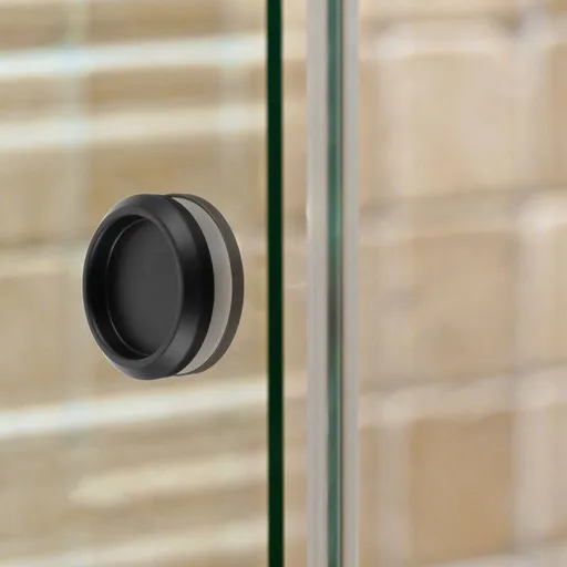 2Pcs Round Black Glass Shower Door Handle with Stainless Steel Finish