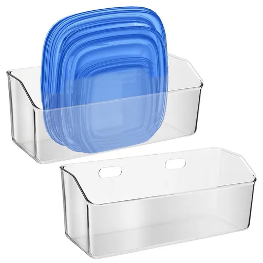 2 Packs Adhesive Cabinet Door Organizer, Clear Plastic Lid Organizer for Food Storage Container Lid, Wall Mounted over Pantry Door Organizer Bin Holder Caddy for Kitchen Bathroom