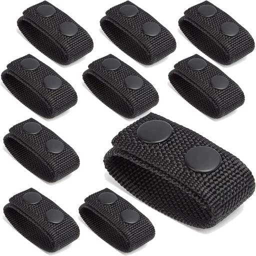 10 PCS Black Nylon Belt Keepers, Double Snaps Security Tactical Belt Keepers for 2"-2¼" Wide Duty Belt, Police Duty Belt Law Enforcement Accessories