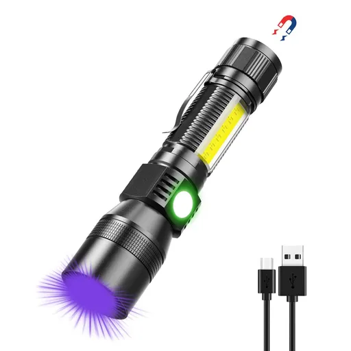 Flashlight with Magnetic Base - High Light, Side Light,Zoomable, Waterproof – LED Torch for Mechanics Pet Urine Stains Detection