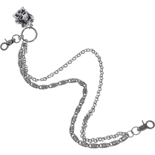 Punk Metal Waist Chain with Skull Design, Double Layer Silver Trouser Chain for Halloween