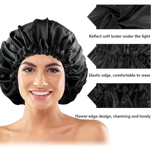 Satin Bonnets,Adjustable Satin Bonnet for Women,Double Layer Large Sleeping Cap Double layered satin sleeping hat