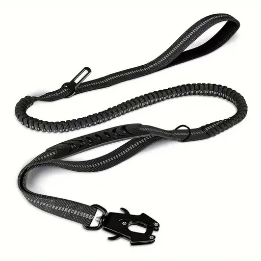 Dog Leash Heavy Duty, Shock Absorbing Bungee Lead with 2 Padded Handle, Metal Carabiner Clip, Car Seatbelt, Strong No Pull Leash for Medium Large Dogs, Black