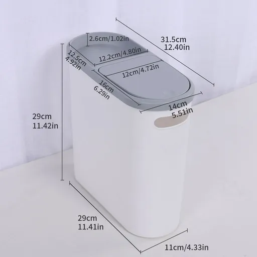 White Gray Push-Lid Trash Can Box Pack | Christmas Value Pack Gift | Press-Type Covered Large Capacity Waste Bin for Home