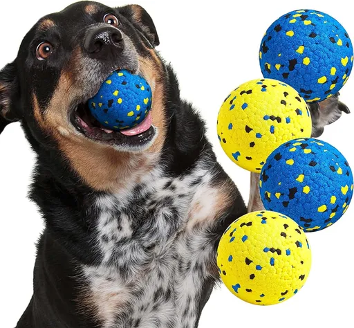 4 Piece Dog Chew Ball Set Blue and Yellow