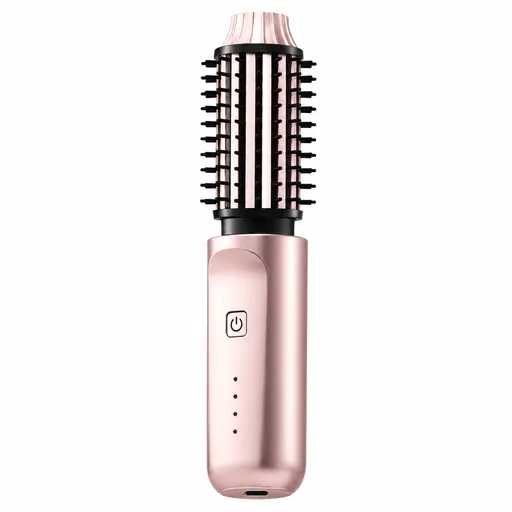 Rose Gold 2 in 1 Wireless Hair Straightener and Curler Brush - Lightweight Ceramic Negative Ion Hair Styler with 4 Adjustable Temps and Anti-Scald Dense Comb Teeth, TypeC Charging