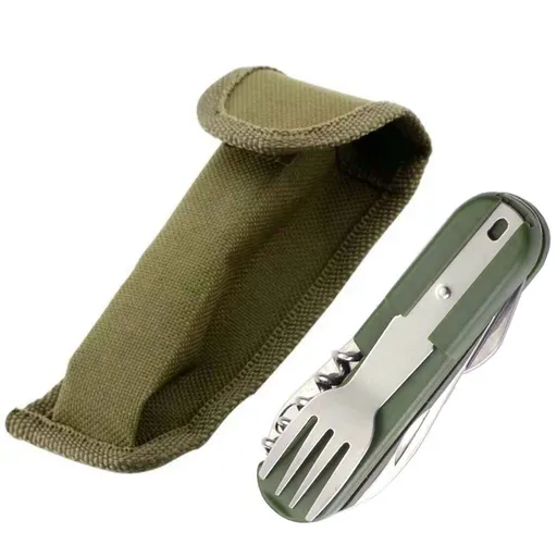 Stainless Foldable Steel, Spoon Fork Knife Combo, Multifunctional Travel Utensil for Outdoor Backpacking, Hiking, Hunting（2pcs）
