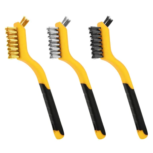 Wire Brush Set, 3 Pcs Stainless Steel/Brass/Nylon Wire Brushes for Cleaning with Curved Handle Grip for Rust Removal, Dirt