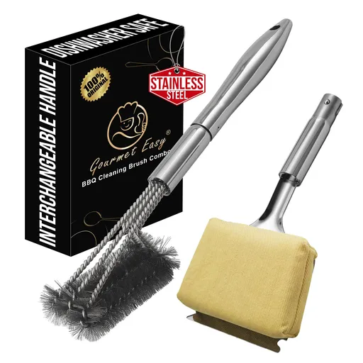 Gourmet Easy 2-IN-1 Grill Brush Cleaning Kit, Interchangeable BBQ Brush & Griddle Scraper(Yellow)
