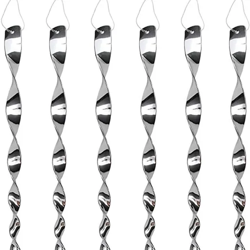 16 Pack Silver Spiral Bird Repellent Reflective Scare Rods, Hanging Plastic Rod Bird Deterrent Device, Glossy Finish Wind Spinner Scare Animals Away Outside Patio Lawn Garden Trees Decorations