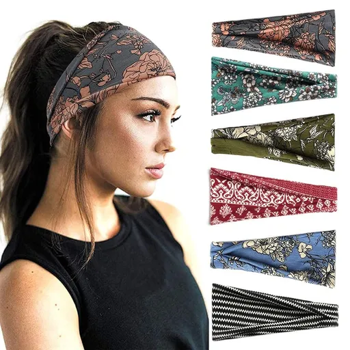 6 pcs Elastic Hair Band Headband for Yoga Training, Patterned