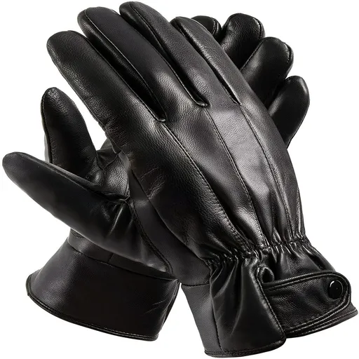 Mens Winter Black Leather Gloves For Driving Dress Real Sheepskin Leather Warm Fleece Lined Gloves