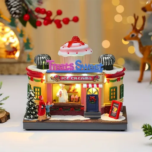 Christmas Light-Up Musical Rotating Ornament: Resin & Plastic, Warm Glow with Rotation & Music, Centerpiece Decoration, Perfect Holiday Gift (Ice Cream Version)