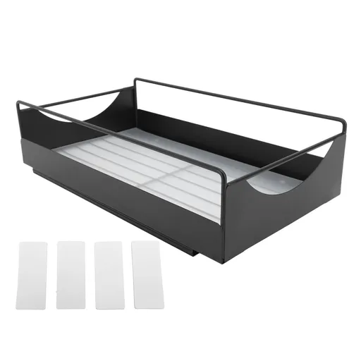 Pull Out Cabinet Organizer Carbon Steel Smooth Sliding Silent Slide Out Pantry Shelves for Bathroom Wardrobe Black M 227x401x85mm
