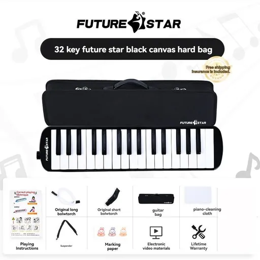 32-key melodica, student melodica, children melodica, beginner musical instrument, classroom instrument, melodica with blow-tube, melodica with mouthpiece, kids keyboard harmonica, school music supply, melodica for kids Australia - Black - Size 32